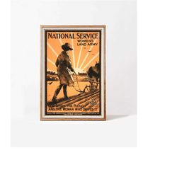 Women's Land Army, digital poster, 1917 world war I original poster, fully restored, ready to download & print, HQ file,