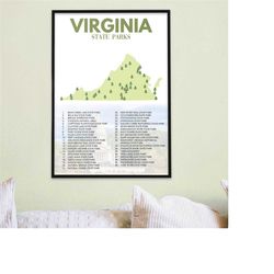 Virginia State Parks List | Virginia Art Camping Decor | Virginia  Map |  Virginia Home Decor | Hiker Gift | Adventure D