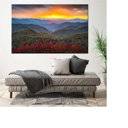 blue ridge parkway fall color, autumn wall art, mountain landscape, mountain canvas, landscape wall art, sunset wall art