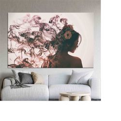 girl turning into smoke, canvas home decor, modern canvas gift, wall art, 3d canvas, girl with smoke canvas gift, abstra