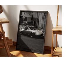 Porsche 911 Poster | Car Print | Vintage Car Wall Art | Black and White Decor