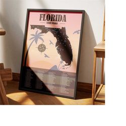 Florida State Parks List | Style 1 | Florida Art Camping Decor | Florida Map | Florida Home Decor | Hiker Gift | Adventu