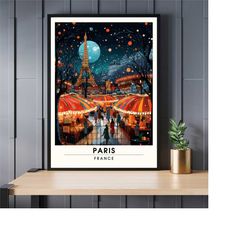 Paris Eiffel Tower Travel Poster, France | Paris Christmas travel poster | Poster Paris Christmas Market | Paris art pri