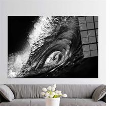 Glass, Wave Landscape Glass Art, Black And White Surf, Glass Art, Glass Wall Art Modern, Black And White Glass Printing,