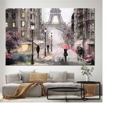 rainy paris painting, eiffel tower canvas, abstract paris print, eiffel landscape, paris landscape, paris spring landsca