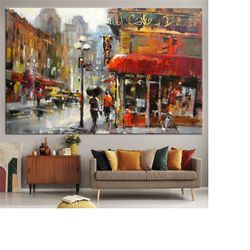 abstract canvas, oil painting print, canvas wall art, paris wall art, paris street canvas, rain canvas, wall art canvas,