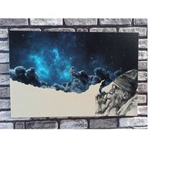 smoking out in space canvas, smoking canvas, smoke wall art, starry sky, abstract wall art, abstract canvas, smoke canva