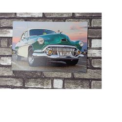 green classic car, classic car poster, classic car canvas, vintage car wall art, car wall decor, car painting, car poste