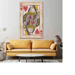 queen of hearts playing card, playing card canvas, queen of hearts canvas, queen of hearts print, playing card canvas, p