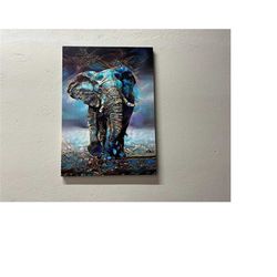 large canvas, wall decor, canvas print, blue tones elephant, elephant lover gift art, abstract elephant canvas, elephant