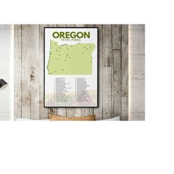 Oregon State Parks List | Oregon Art Camping Decor | Oregon Map | Oregon Home Decor | Hiker Gift | Adventure Decor | Nat