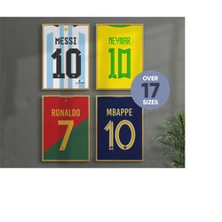 Set of 4 Messi, Neymar, Mbappe & Ronaldo Football Shirt Poster Set - Set of 4 Prints - Wall Art -  Football Shirt Poster