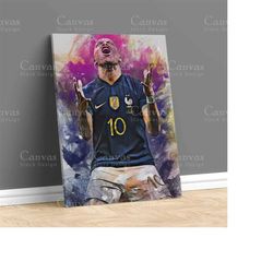 Kylian Mbapp Poster, Canvas Frame, Kids Wall Decor, Soccer Man Cave Gift for Him - Her, Sports Canvas Wall Art