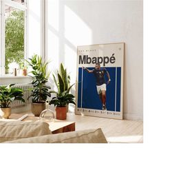 Kylian Mbapp Inspired Poster, Football Art Print, PSG Poster, Mid-Century Modern, Uni Dorm Room,