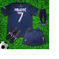 Paris Mbappe 7 Home New 2023/2024 Soccer Jersey & Shorts with Socks Set for Boys and Girls Youth Sizes