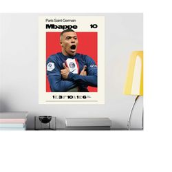 Kylian Mbappe Poster, PSG Football Print, Soccer Gifts, Sports Poster, Soccer Player Poster, Soccer Wall Art, Gift Sport