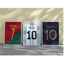 Printable Messi Ronaldo Mbappe Jersey Art Bundle, Set of 3 Prints, Soccer Wall Art, Football Stars Poster