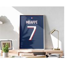 printable kylian mbappe jersey, football wall decoration, 2023 2024 season, mbappe print, soccer shirt poster, 3 ratio i