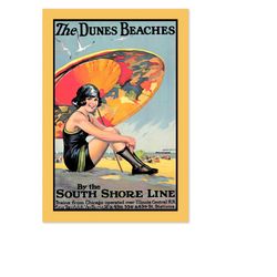 Dunes Beach - 1920s South Shore Line Vintage Style Travel Poster | Classic Collection Art Print | For Gifts and Wall Art