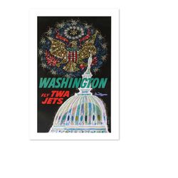 1960s Washington DC Vintage Style Airline Travel Poster | Classic Collection Art Print | For Gifts and Wall Art Dcor