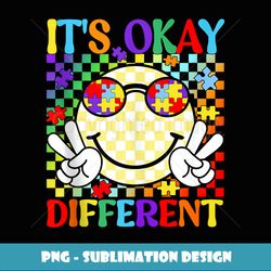 It's Okay To Be Different Groovy Smile Face Autism Awareness Tank Top - Creative Sublimation PNG Download
