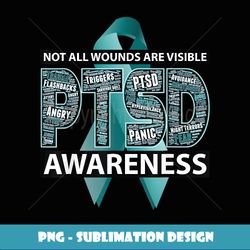 PTSD Not All Wounds Are Visible WordCloud Ribbon - PNG Transparent Digital Download File for Sublimation