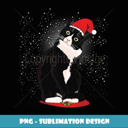 Tuxedo Cat Christmas Santa Claus Snow Winter Costume Gift - PNG Transparent Sublimation Design