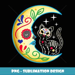Cat & Moon Sugar Skull Dia de Los Muertos, Day of The Dead - Artistic Sublimation Digital File
