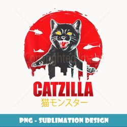 Vintage Catzilla Japanese Sunset Style Funny Cat Lover - High-Quality PNG Sublimation Download