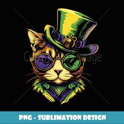 mardi gras cat with hat glasses - exclusive png sublimation download