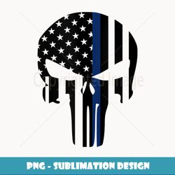 Blue Line American Skull Flag Support Police - PNG Transparent Sublimation File
