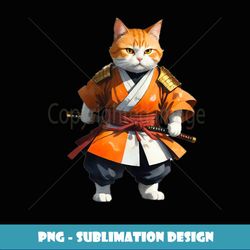 cute cat samurai anime japanese vintage tattoo graphic kids - artistic sublimation digital file