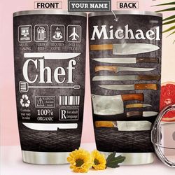 personalized chef label tumbler cup - stainless steel double wall vacuum 20oz - ideal christmas gift for men