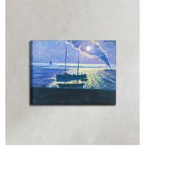 Nocturnal Seascape artwork by Dario de Regoyos Poster Print Canvas, Landscape painting, Vintage Poster, oil paint canvas