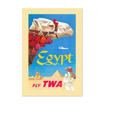Egypt Fly TWA 1960 Vintage Style Travel Poster | Classic Collection Art Print | For Gifts and Wall Art Dcor