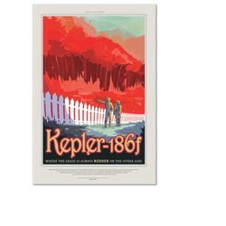 Nasa Space Poster, Retro Wall Art, Space Travel Poster - Kepler 186F Mission - High Quality Prints