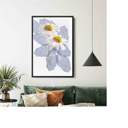Daisy Flower In Glass Bottles, Daisy Art, Flower Wall Art, Floral Canvas, Daisy Lover Gift Canvas, Botanical Wall Decor,