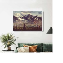 mountain landscape glass art, snowy mountain landscape, mural art, glass wall art, glass wall decor, winter landscape gl