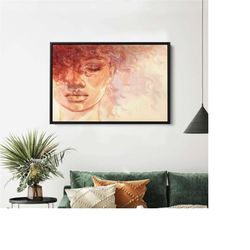 Curly Haired Girl Painting, Abstract Girl Poster, Girl Art Canvas, Woman Wall Art, Contemporary Art Canvas, Modern Wall