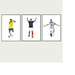 lionel messi, kylian mbappe & neymar celebrating, set of 3 football posters, world cup 2022, football wall decor, gift f