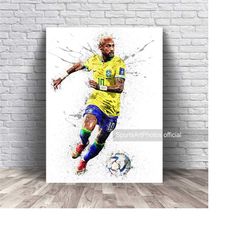 neymar jr poster, brasil national team, canvas wrap, wall art print, kids decor, man cave gift, sports art