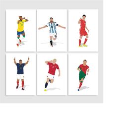 ronaldo, lewandowski, messi, neymar, haaland and mbapp set of 6 football poster printables, football wall decor, gift fo