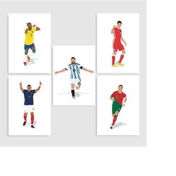 ronaldo, lewandowski, messi, neymar and mbapp set of 5 football poster printables, football wall decor, gift for him, so