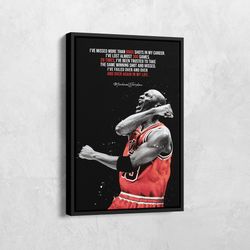 michael jordan canvas, basketball quote print, nba chicago bulls art, michael jordan motivational quote poster, inspirat