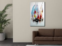 colorful sailboat canvas wall art, seascape painting, room wall poster, landscape wall art, ocean seascape art, boat pos