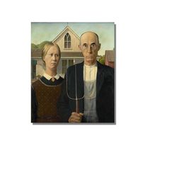 grant wood american gothic canvas wall art, grant wood canvas print, grant wood canvas painting, grant wood canvas poste