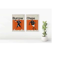 Joe Burrow and Ja'Marr Chase Inspired Poster, Cincinnati Bengals Art Print, Football Poster, NFL Mid-Century Modern, Uni