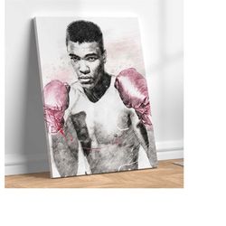 muhammad ali poster boxing hand drawn poster canvas art print, man cave gift boys room for him room decor