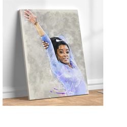 Simone Biles Poster Olympics, Gymnast, Gold Medalist Hand Drawn Poster Canvas Art Print, Man Cave gift Boys room for him