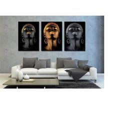 set of 3 african girl canvas wall art/ african art/african wall decor/printed picture wall art decoration poster  canvas
